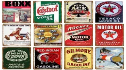 Röd indisk bensin Esso Castrol Texaco Rocket Motor Oil Metal Poster Vintage Plaque Pub Bar Garage Dekor Retro Tin Signs4832251