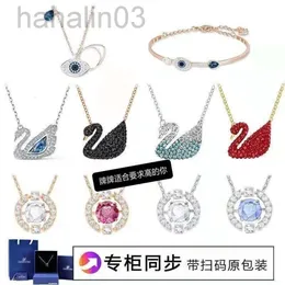 Desginer Swarovski Halsbandsmycken S925 Sterling Silver Swan Halsband Gradient Blue Black Jumping Heart Moving Goose Non Fading Collar Chain Chain