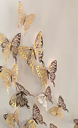 12pcsbag 3D Hollowing Out Butterfly Paper Wall Sticker Living Room Bedroom Imitation Butterfly Stickers Decoration1054692