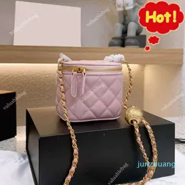 2024 Classic Mini Vanity With Chain Box Trunk Bags Caviar Leather With Crush Gold Ball GHW Crossbody Shoulder Designer Handbags Tiny Cosmetic Case For Women