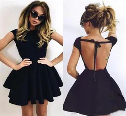 2018 Cap Sleeve Mini Party Dress Cheap Short Prom Cocktail Gowns Evening Formal Wear Sexy Open Back Little Black Homecoming Dresse5235565