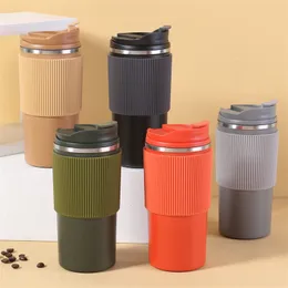 Neue Edelstahl -Kiesel -Gel -Kaffeetassen Vakuum -Isolumbecher mit Deckel Multicolors Home tragbar 450 ml Becher Outdoor -Radsportgeschenke 17 5sq
