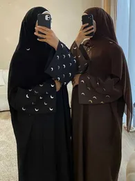 Roupas étnicas eid lua bordando muçulmana abaya para mulheres vestido cardigan vestido marrocos ramadã crava abayas kaftan islam dubai arabão longa manto 2024 t240515