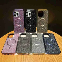 Fabrik grossisttelefonfodral för iPhone 15 Pro Max 14 plus 13 13Promax 12 12Pro 11 fall Sparkling Diamond Premium Magnetic Suction Light Luxury Rhinestone