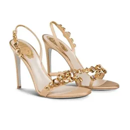 Fashion Rhinestone Strass Strass Sandals da stiletto Rene Caovilla Cleo 9,5 cm Scarpe da sera Designer di lusso avvolto dalla caviglia da donna Bellissima fabbrica di scarpe da donna Crystal Women