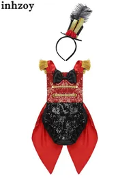 Dancewear Baby Toddler Girls Ringmaster Circus Costume Halloween Cosplay Party Sleeveless Sequins Bowknot Skirted Romper with Magic HatL2405