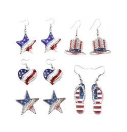 새로운 미국 국기 패션 스타일 이어 후크 보석 여성 전국 에나멜 슬리퍼 형태의 귀걸이 미국 깃발 귀걸이 선물 선물 Q9397091