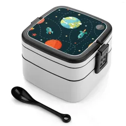 Dinnerware Space Adventure Bento Box Portable Lunch Wheat Straw Storage Container Planet Cartoon Pattern Vector Earth