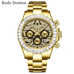 Rudy Denton Multi Functional Business Gold Steel Band Mechanical Watch Waterproof Mens