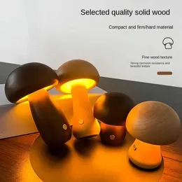 Lampy stołowe impreza świąteczne dekoracje majsterkowania kreatywne ins solidne drewno grzyb nocny buk buk z drewna dziecięce światło ładowanie wersja ładowania