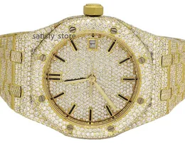 Yellow Gold Diamond Watch Hiphop Moissanite Watch Automatic Moissanite Watch Handcrafted Moissanite Studded rostfritt stålbälte