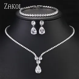 Zakol luxuros clear water goto de jóias de zircão conjunto para mulheres de alta qualidade em festa de casamento de alta qualidade 240511