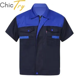 Mens Factory Trabalho Camisa uniforme de manga curta colarinho de colarinho de trabalho de trabalho de motor mecânico Mechanic Repair camisetas de dois bolsos Tops 240513