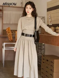 Mishow Fashion Skirt 여성용 가을 겨울 풀오버 스웨터 벨트 Midi Skirts Office Lady Suit MXC52T0153 240430