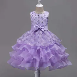Kız Elbiseleri Çiçek Kız Elegant Lilac Kabarık Düğün Prensesi 4-14 Genç Kadınlar 2024 Festival Top Giyim Çocuk Giyim D240515