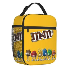 M Ms Chocolate Beans Insulated Lunch Bag for Outdoor Picnic Cartoon Candy Chocolate Leakproof Thermal Cooler Lunch Box Women 240430
