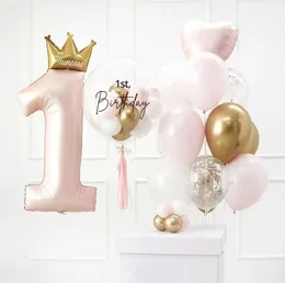 10st Crown nummer ett år folie ballonger 40 blå rosa digital helium ballong baby shower födelsedagsfest dekoration globos 240509