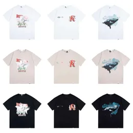 メンズTシャツレジャールーズ表現デザイナー洗浄素晴らしいサメのプリント短袖Tシャツハイストリートルーズポピュラーファッションブランドコットン