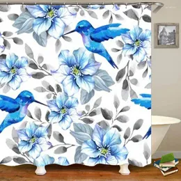 Duschgardiner trendiga akvarell blå kolibrier fågel gardin för badrum papegojeldragare blommor blommigt vattentätt bad