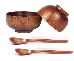 4piecesset Holzhandschale und Löffel für Reis Miso Serving Home Kitchengeschirr 2078931