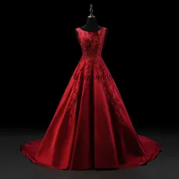 Vintage Red Gothic Brautkleider ärmellose Perlenspitzen-Applikationen A-Line Satin Low Rücken moderne Frauen Nicht weiße Brautkleider Rezeption Dres