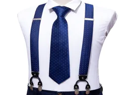 Blue Fashion Dot justerbar Yback Silk Suspenders Set Neck Tie for Men Party Wedding Yshape 6 Clip Suspenders Barrywang4426064