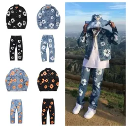 Tasarımcı Erkek Dears Ceket Hoodie Kalite Kaliteli Denim Teers Pantolon Stil Vintage Üç Boyutlu Köpük Kapok Baskı Graffiti Erkekler Kadın İşlemeli Üst Pantolon Seti