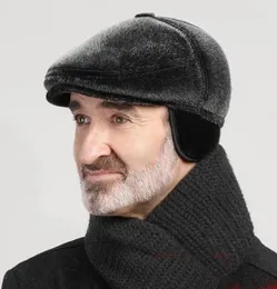 Berets Standard Logistics Winter Faux Fur Sboy Hat With Earflaps Beret Dad Warm Hats For Old Men Flat Cap9911971