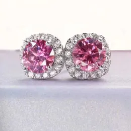 Jewelry Classic 4 Garras Silver925 Brincos de pântano 0,5ct 5 mm Recosta redonda Rosa Brincos de diamante rosa Jóias Hot Sale