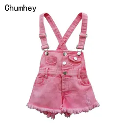 Overalls Chumhey 2-10t Kinder Vollsommer Mädchen Anhänger Denim Shorts Pink Jeans Kinderkleidung Kawaii Beibei Jumpsuit Childrens Clothing D240515