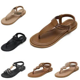 2024 Novos sandálias de clip-on Sapatos femininos de estilo étnico bloqueado de estilo bloqueado Sapatos romanos Brown preto branco Gai