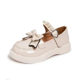 27-37 модная школа Antiskid Princess Shoes Kids Bow Knot Little Girls Leather Shoes Dance Desinger 240511