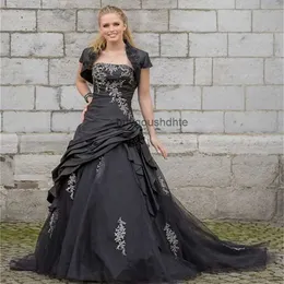 Abiti da sposa a linea nera gotico con giacca corta arrucifentata abiti da sposa lunghi appliques in pizzo appliques drappeggiati con pizzo in pizzo costretto vintage sposa abbigliamento Castle Vestido 2024