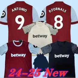 Novo 2024 2025 Jerseys de futebol do West Hams 24 25 Final Praga Bowen Rice Scamacca Futebol Camisetas Men Benrahma Antonio Fornals