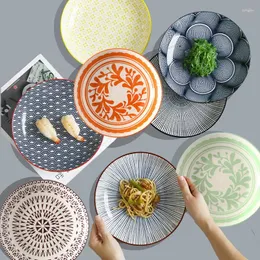Пластин 8 -дюймовые керамические обеденные тарелки из 2 новых дизайнов с яркими узорами очень практичные для домашнего использования духовой посудомоечной машин