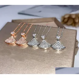 Colares pendentes Colar de moda de jóias de luxo Colar de moda Highgrade Diamond Skirt 18K Gold Plated Chain Comprimento 455cm Box4335 DHXSE