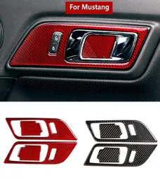 For Ford Mustang Carbon Fiber Interior Door Handles Door Bowl Decorative Cover Trim Car Styling Stickers Auto Accessories4696500