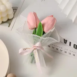 Party Favor 1pc Creative Mini Tulip Pearl Mesh Fake Flower Buquet Pu Artificial rękodzieło Prezenta