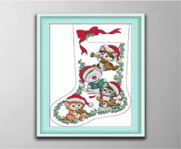 子猫のクリスマスストッキングハンドメイドクロスステッチクラフトツール刺繍ニードルワークセットCANVAS DMC 14CT 11CT HOME 1657737でカウントされた印刷