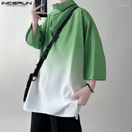 Herren-T-Shirts Incerun Tops 2024 Koreanischer Stil gutaussehender Hochhaufen T-Shirt Sexy Gradient Farbe drei Viertel Ärmeln Camiseta S-5xl