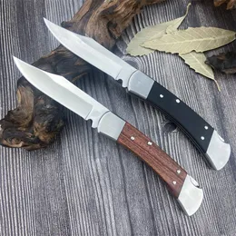 BK 110 Outdoor Folding Knife 3.23'' D2 Blade Black G10/Brown Satinwood Handle Camping Survival Pocket Knives Tactical EDC Tool With Cowhide Sheath