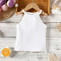 Vest PatPatPat solid ribbed camisole vest for young girls suitable for summer soft and comfortable suitable for going outL240502