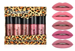 Teayason 5pcs Nude Matte Liquid Lipstick Zestaw Sexy Red Red Velvet Lip Gloss Wodoodporny długotrwały makijaż usta Tint kosmetyczne piękno 8641169