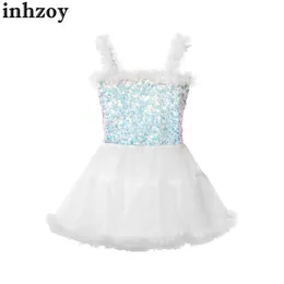 Sukienki dla dziewczyn dziewczyny dziewczyny błyszczące cekiny Smocked Tutu sukienka bez rękawów wielowarstwowe rąbek sukienka Princess Balet Dance sukienka kostiumu 2405