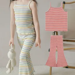 Summer Girls Clothing Set Fashion Children Stripe Tank Top+Flare Pants 2pcs/Step for Kids Boutique Baby Outfits Clothes L2405