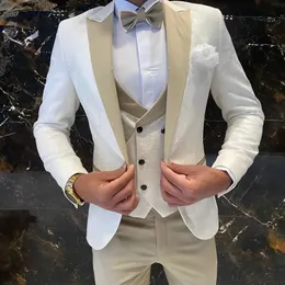 Elfenbein Herren Hochzeitsbräutigamanzug 3 -teilige Jacke Hose Weste formelle Smoking Elegant Custom Fliege Krawatte nicht enthalten 240514