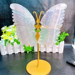 Figuras decorativas Fluorite Natural Butterfly Wings Crystal Carving Curting Energy Stone Home Decoration