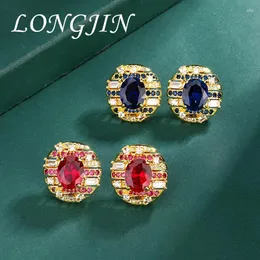 Kolczyki Dangle Charms 925 Sterling Silver 8 10 mm okrągły czerwony Jade Blue Crystal Luxur Wzór 2024 Prezent dla kobiet biżuterii