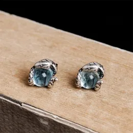 Authentic 925 Sterling Silver Earring Punk Vintage Animal Light Crystal Stud Earrings For Women Men Religious Goth Earring Fine Jewelry