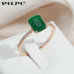 Bröllopsringar Syoujyo Square Protein Stone Dark Green Natural Zircon Ring 585 Rose Gold Vintage Jewelry Luxury Q240514